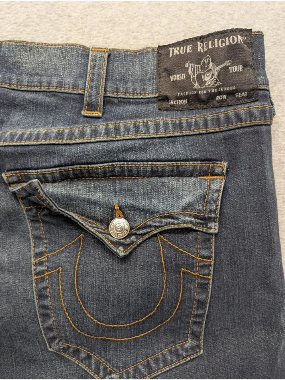 True Religion Ricky Relaxed Straight Jeans Mens 44x34 Blue Dark Stretch Denim